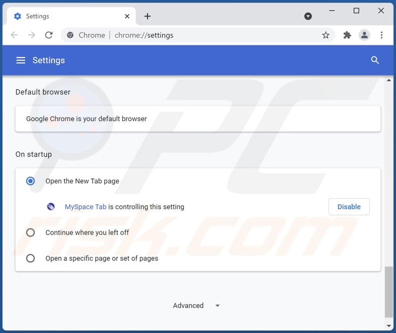 search.spaceytab.com von der Google Chrome Startseite entfernen