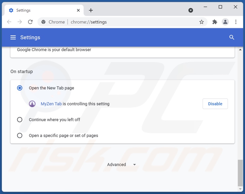 search.myzentab.com von der Google Chrome Startseite entfernen