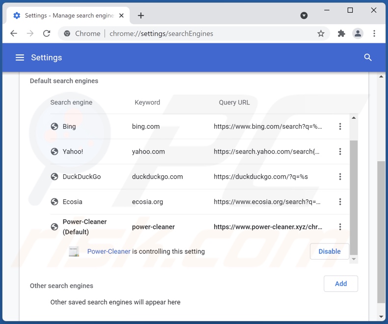 power-cleaner.xyz von der Google Chrome Standardsuchmaschine entfernen