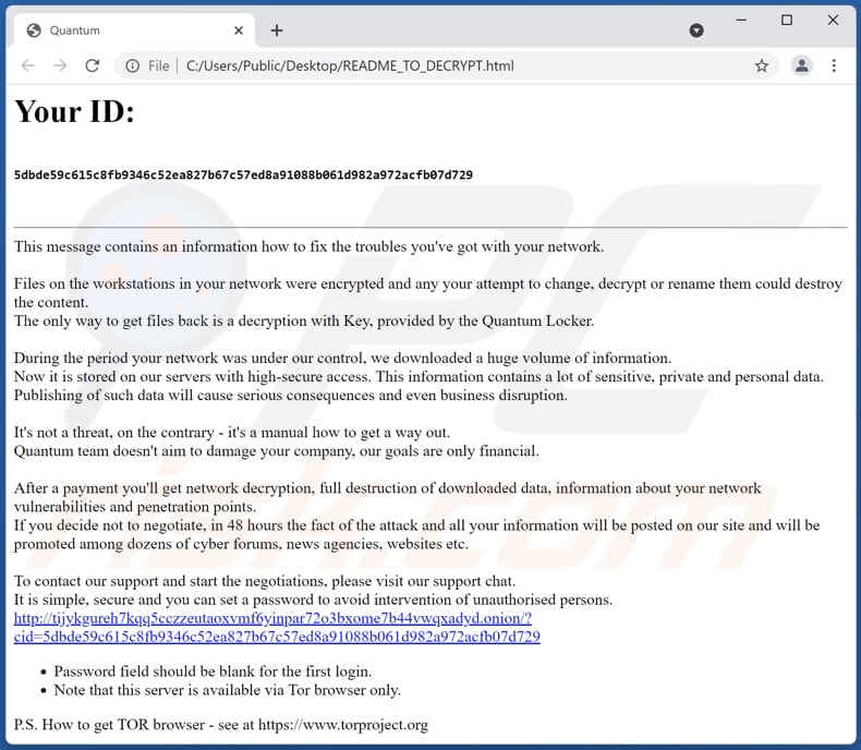 Quantum Ransomware HTML Datei (README_TO_DECRYPT.html)