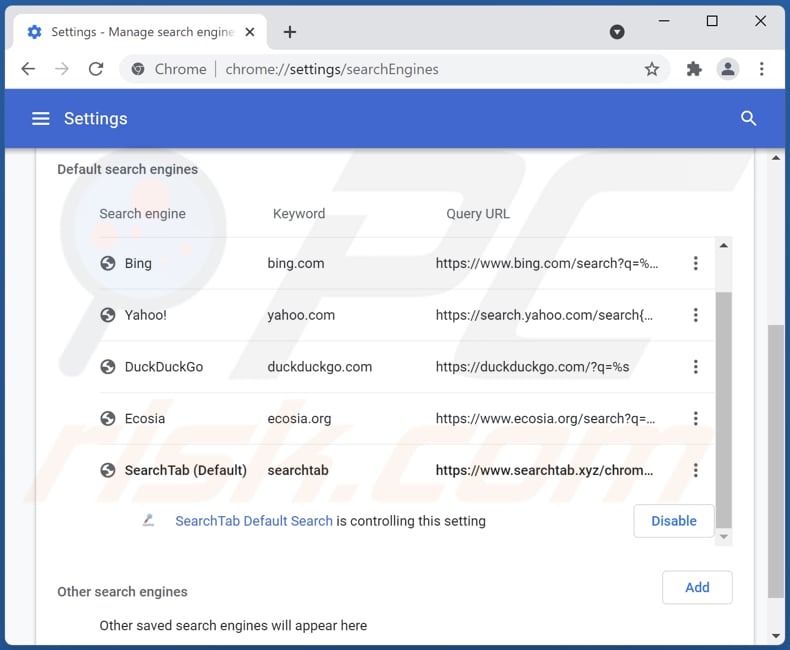 searchtab.xyz von der Google Chrome Standardsuchmaschine entfernen