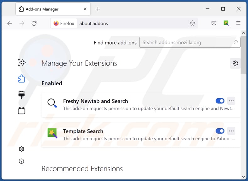 Mit searchtab.xyz verwandte Mozilla Firefox Erweiterungen entfernen