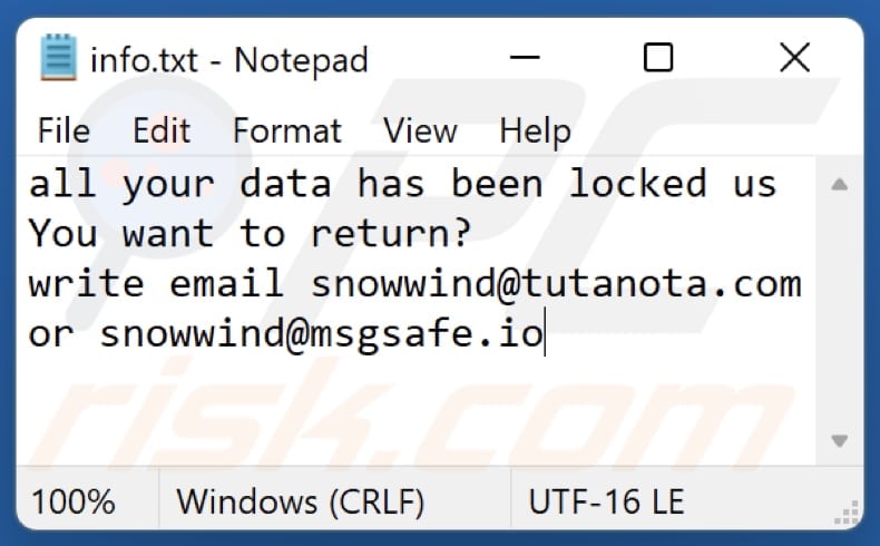 Snwd Ransomware Textdatei (info.txt)