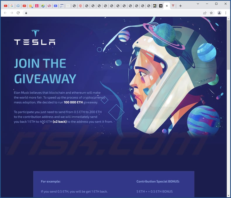 tesla giveaway Betrug 100.000 eth gefälschte Verlosung