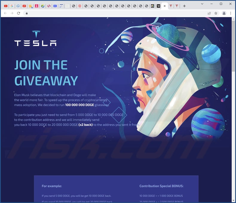 tesla giveaway Betrug 1 Million doge gefälschte Verlosung