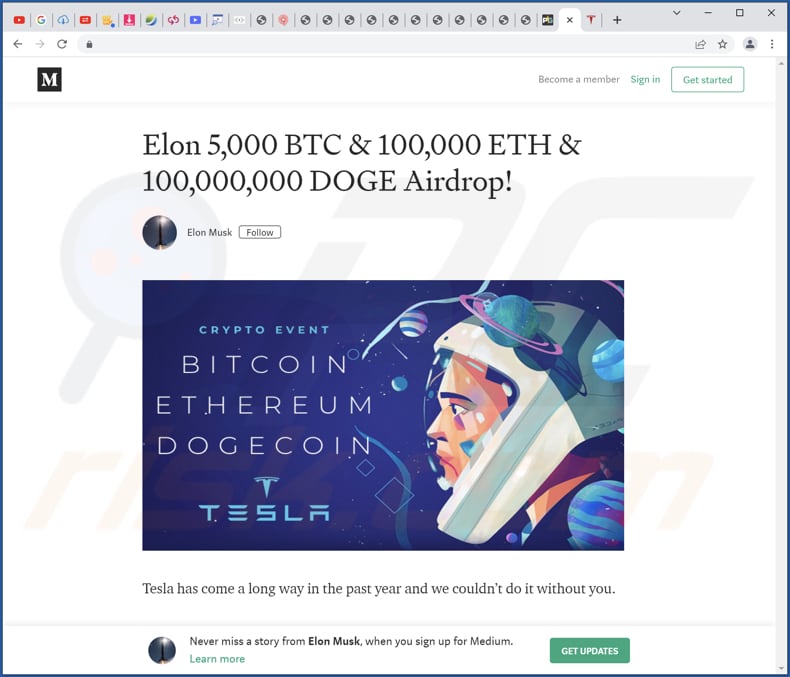 Tesla Giveaway Betrug Webseite