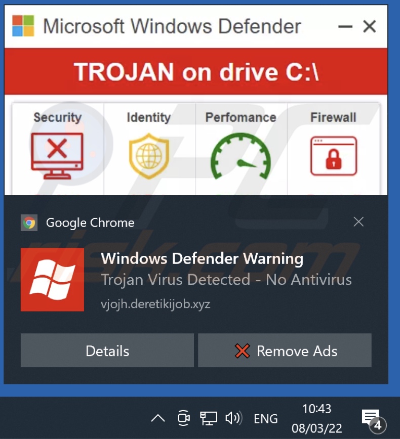 TROJAN Zeus2021 Spyware Adware entdeckter Schwindel, der über eine Browserbenachrichtigung gefördert wird
