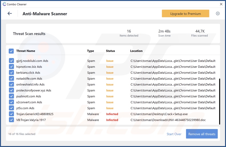 17uoEtuihi6Lsg4hdedT7PUhF4FNgBPD2F Malware von Combo Cleaner erkannt