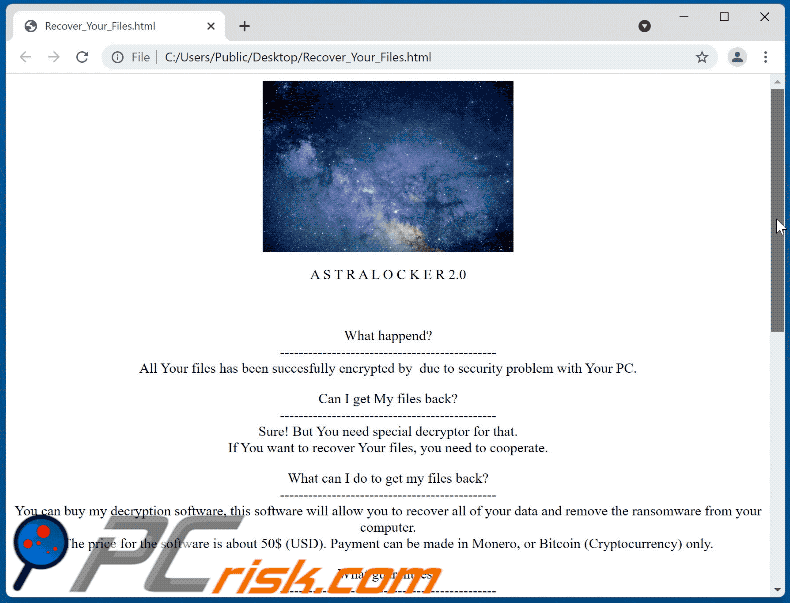 AstraLocker 2.0 Ransomware Recover_Your_Files.html Datei