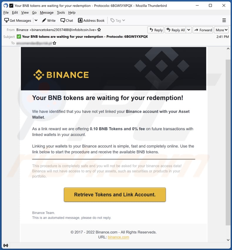 Binance E-Mail-Spam-Kampagne