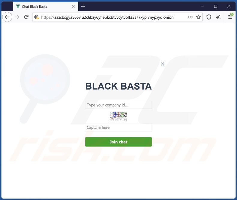 Black Basta Ransomware Tor Webseite