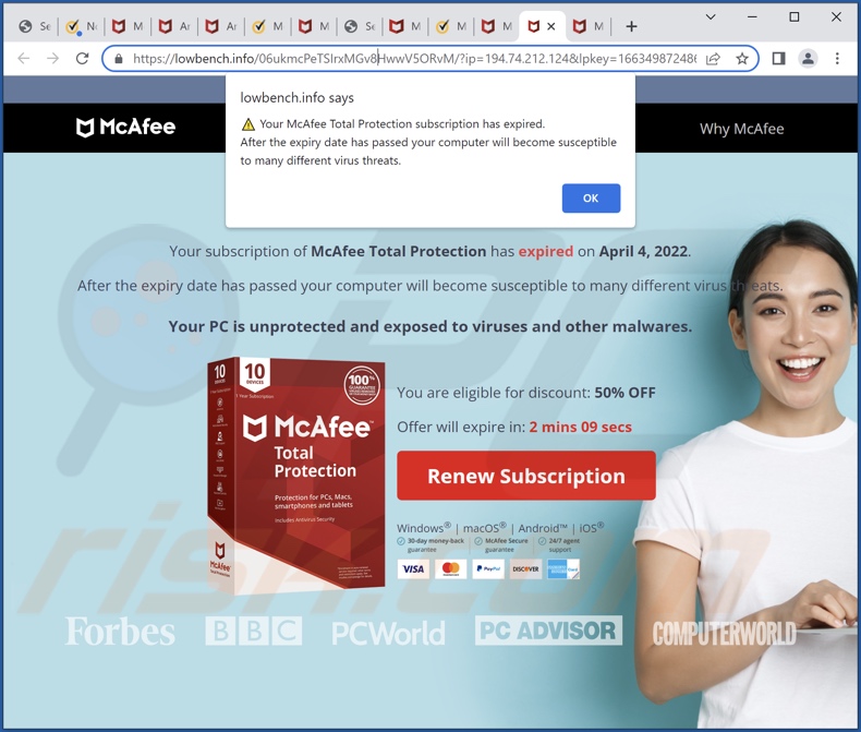 McAfee Total Protection has expired Betrug