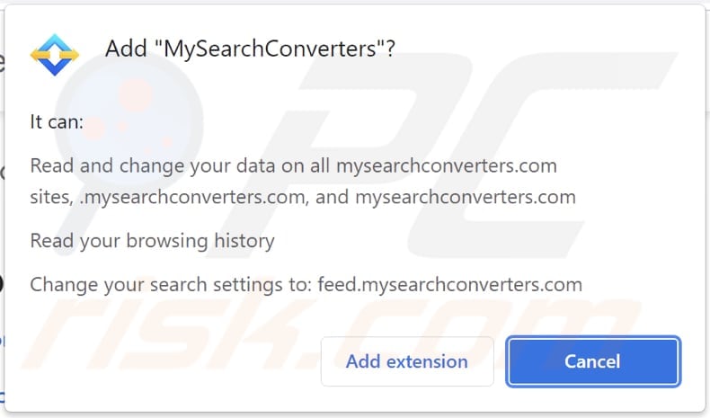 mysearchconverters Browserentführer Browser-Benachrichtigung