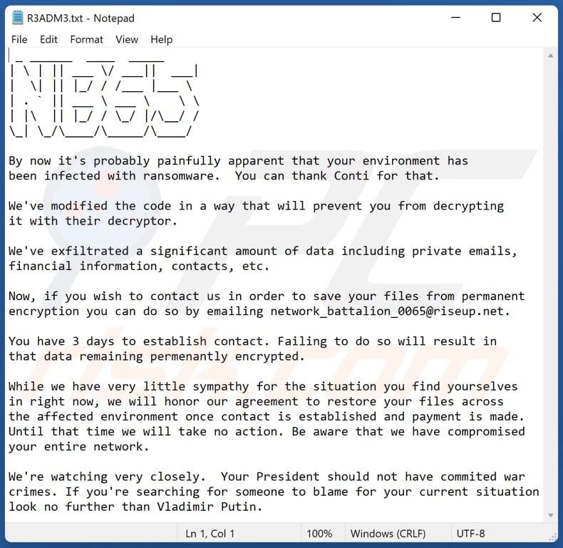 NB65 Ransomware Textdatei (R3ADM3.txt)