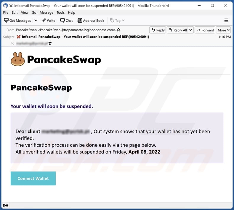 PancakeSwap E-Mail Spam-Kampagne