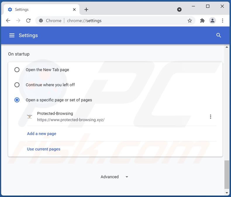 protected-browsing.xyz von der Google Chrome Startseite entfernen