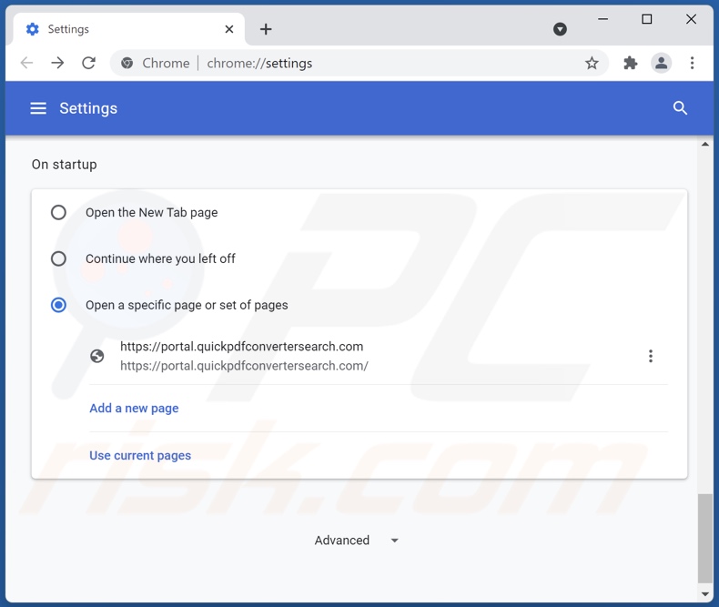 quickpdfconvertersearch.com von der Google Chrome Startseite entfernen