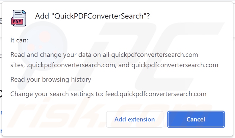 Der QuickPDFConverterSearch Browserentführer bittet um Berechtigungen