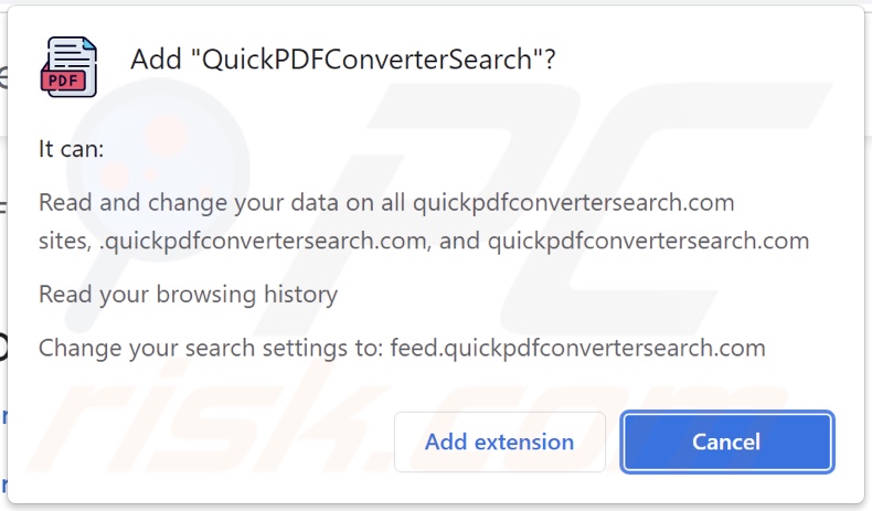 Der QuickPDFConverterSearch Browserentführer bittet um Berechtigungen