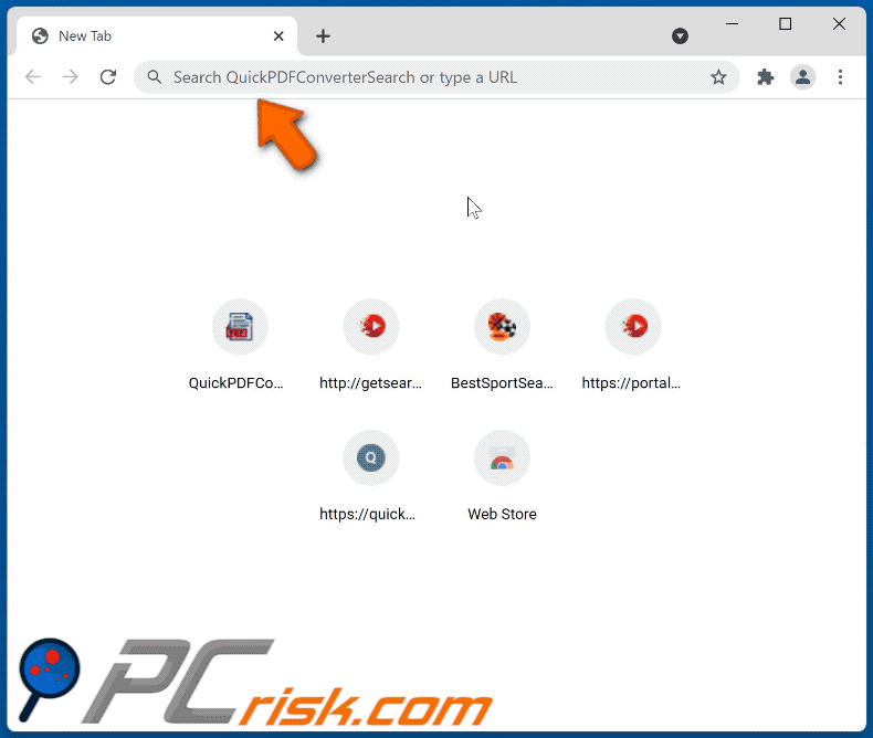 Der QuickPDFConverterSearch Browserentführer leitet auf nearbyme.io weiter (GIF)