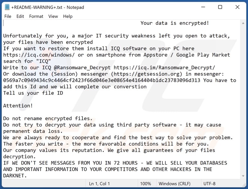 Session Ransomware Textdatei (+README-WARNING+.txt)