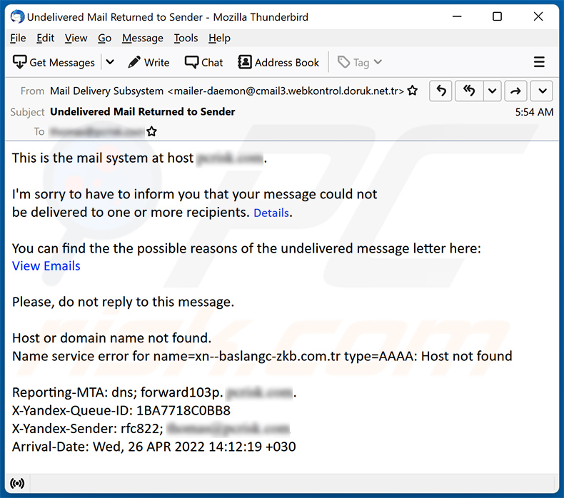 Unzustellbare E-Mails mit dem Thema Spam (2022-04-26)