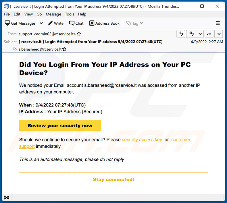 We Noticed A Login From A Device You Don't Usually Use E-Mail-Betrug (2022-04-13)