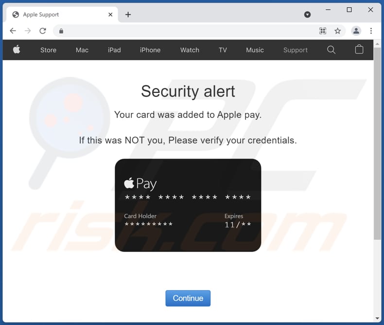 Your card was added to Apple pay Betrugs-Webseite