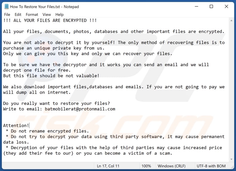 Zazas Ransomware Textdatei (How To Restore Your Files.txt)