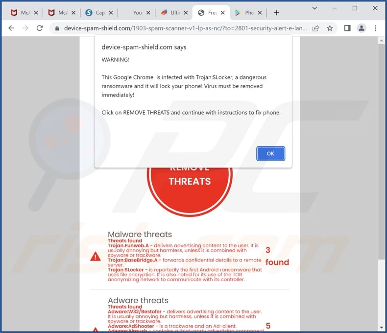 Chrome is infected with Trojan:SLocker Betrug gefälschte(s) Scan Ergebnisse und Pop-up