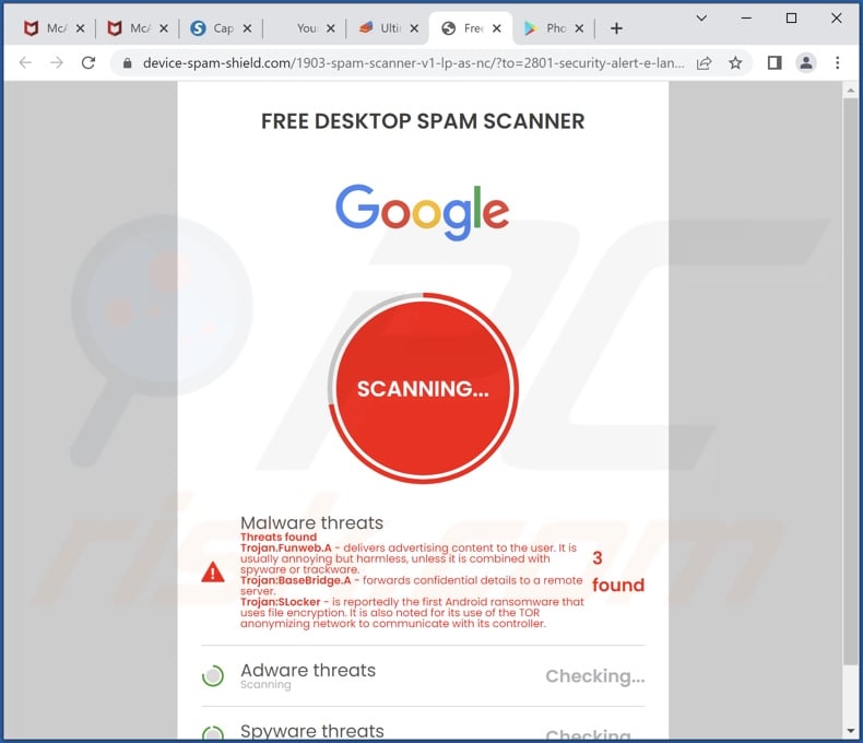 Chrome is infected with Trojan:SLocker gefälschter Scan