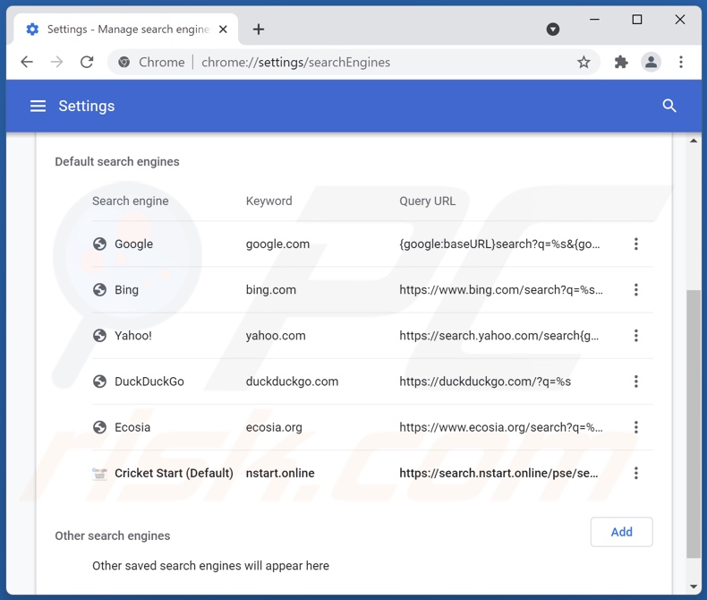 search.nstart.online von der Google Chrome Standardsuchmaschine entfernen