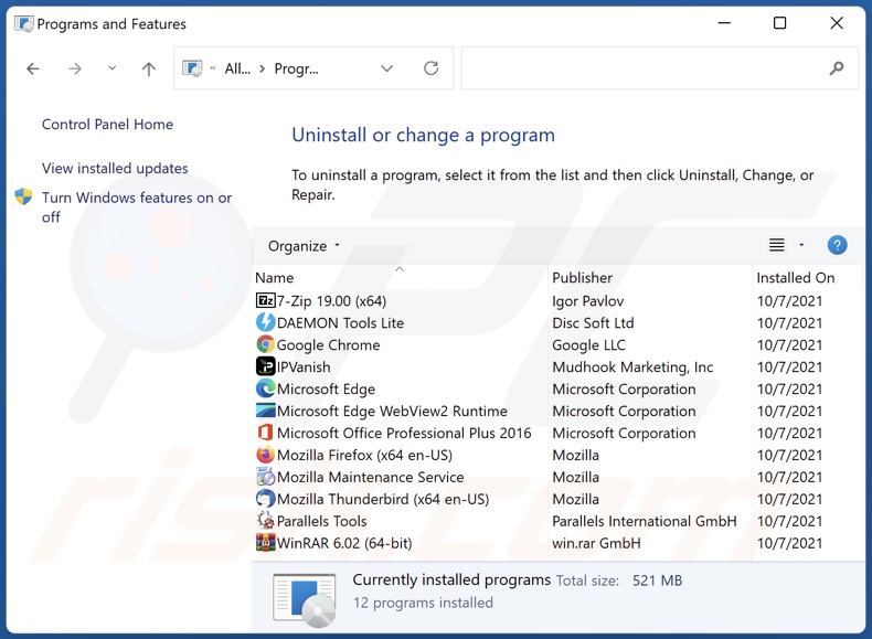 search.nstart.online Browserentführer-Deinstallation über Systemsteuerung