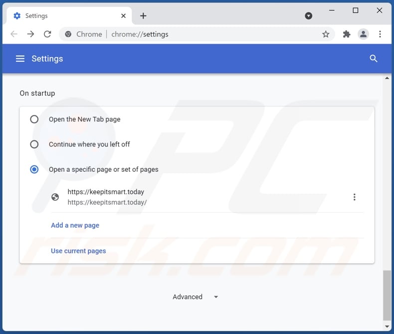 keepitsmart.today von der Google Chrome Startseite entfernen