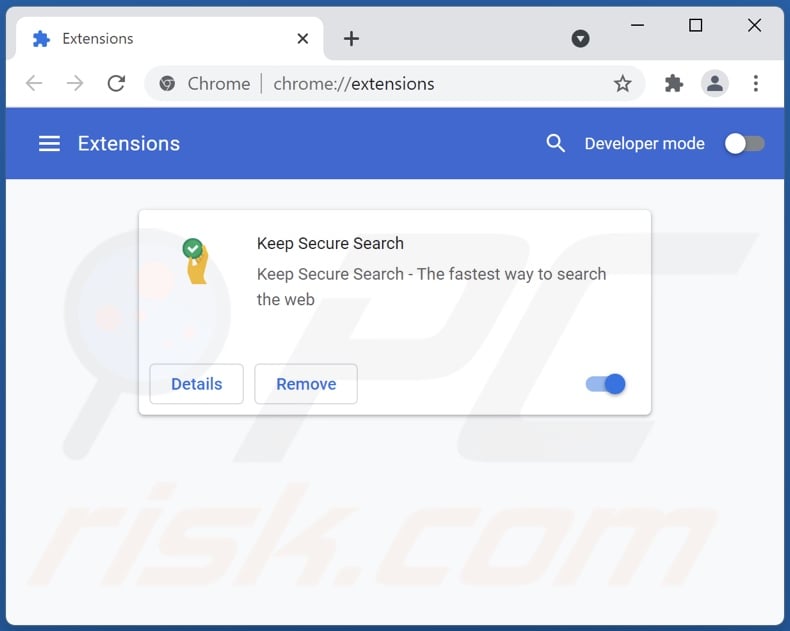 Mit keepsecuresearch.com verwandte Google Chrome Erweiterungen entfernen