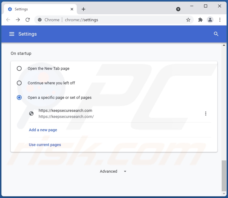 keepsecuresearch.com von der Google Chrome Startseite entfernen