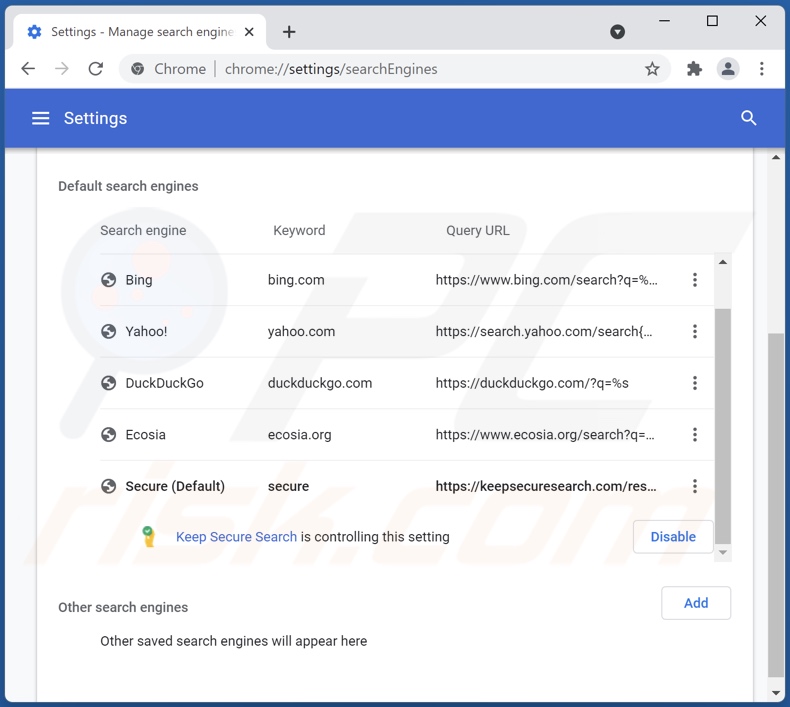 keepsecuresearch.com von der Google Chrome Standardsuchmaschine entfernen
