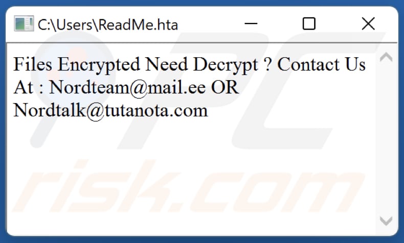 Nordteam Ransomware Textdatei (ReadMe.hta)