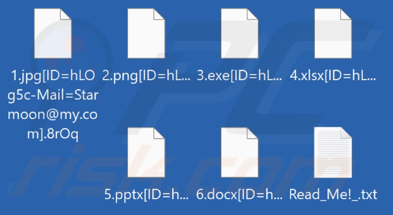 Von Starmoon Ransomware verschlüsselte Dateien (mit vier zufälligen Zeichen als ihre Erweiterung)