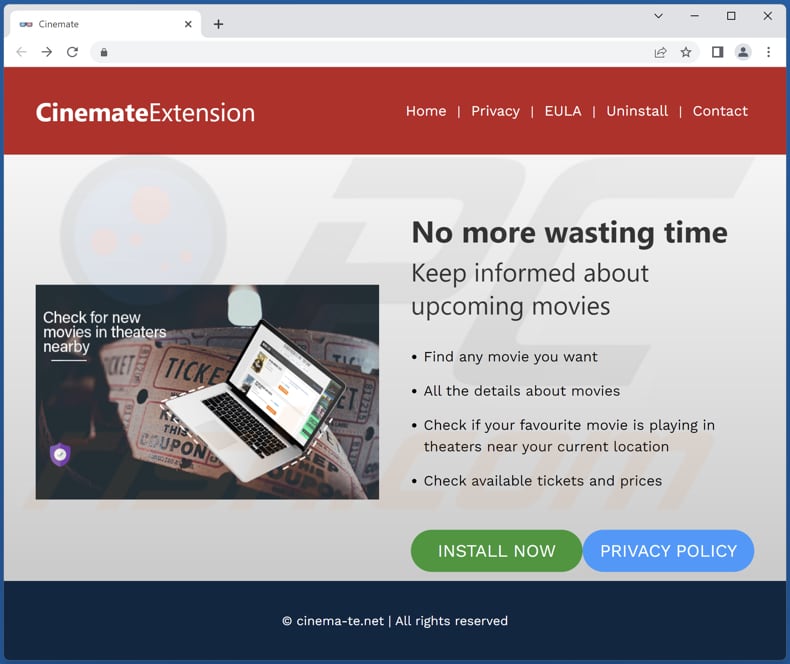 Cinemate Adware offizielle Seite