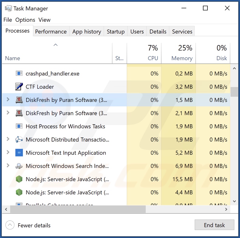 DiskFresh Malware-Prozess im Task-Manager (DiskFresh by Puran Software - Prozessname)