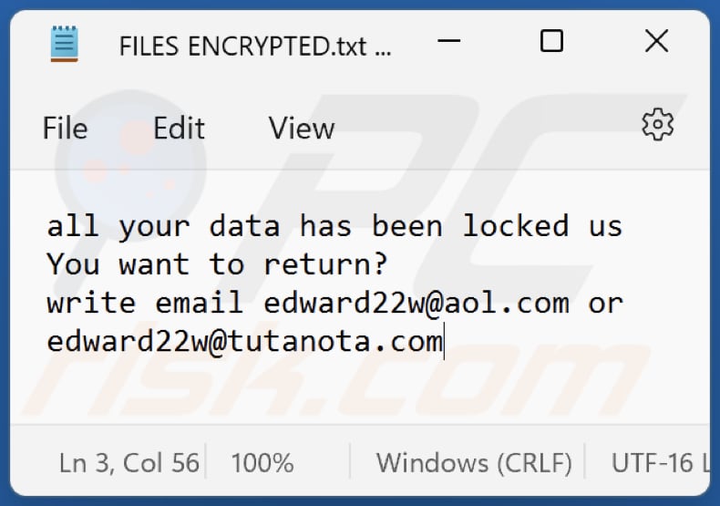 Edw Ransomware Textdatei (FILES ENCRYPTED.txt)