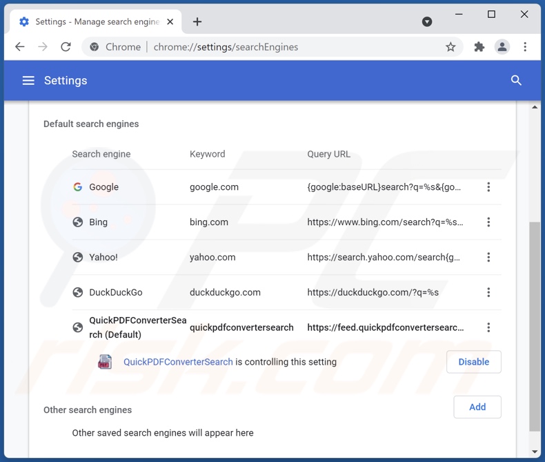 Entfernen der gefälschten Suchmaschine aus der Standardsuchmaschine von Google Chrome