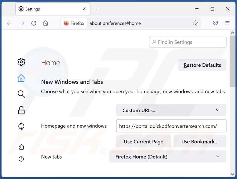 Gefälschte Suchmaschine von der Startseite von Mozilla Firefox entfernen