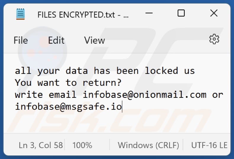 Info Ransomware txt Datei (FILES ENCRYPTED.txt)