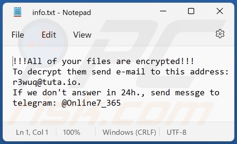 LIZARD Ransomware Lösegeldforderung txt Datei (info.txt)