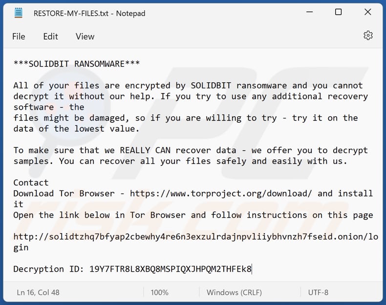 solidbit Ransomware Lösegeldmitteilung Textdatei (RESTORE-MY-FILES.txt)