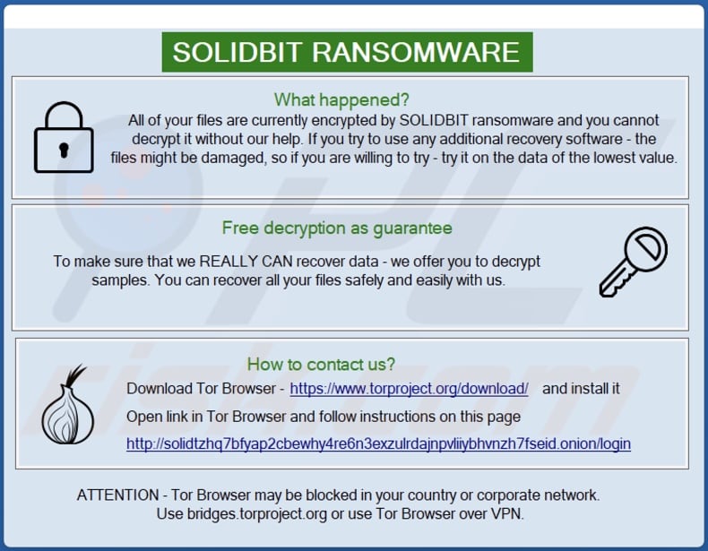 Solidbit Ransomware Lösegeldmitteilung in einem Dialogfenster