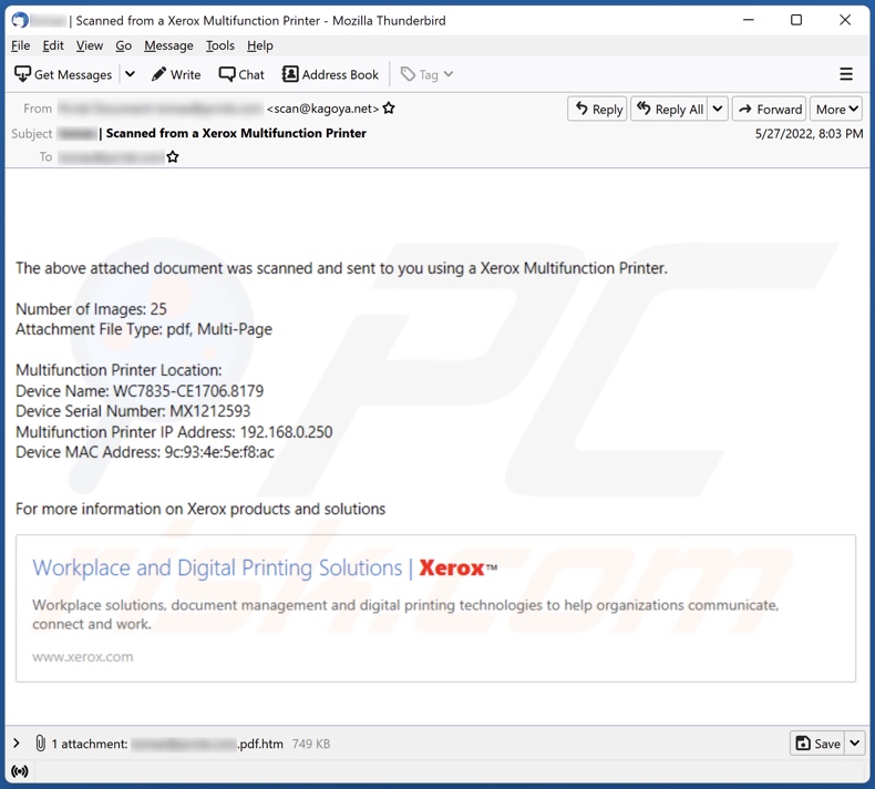 Xerox Multifunction Printer E-Mail Spam-Kampagne