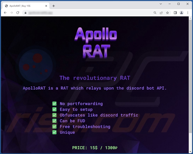 ApolloRAT fördernde Webseite